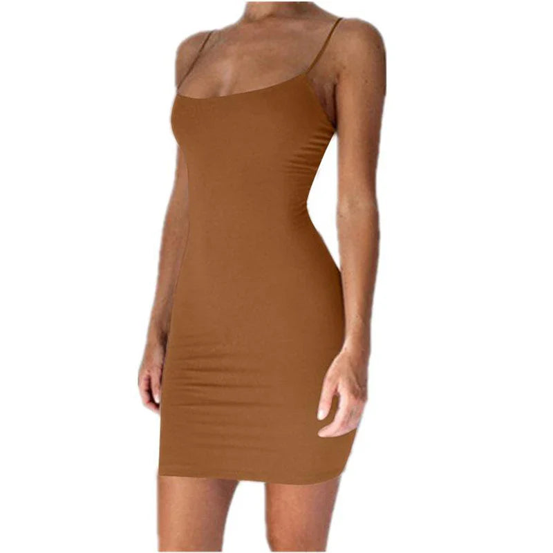 Bodycon Mini Dress | Spaghetti Strap Stretch Dress | Sleek Summer Clubwear