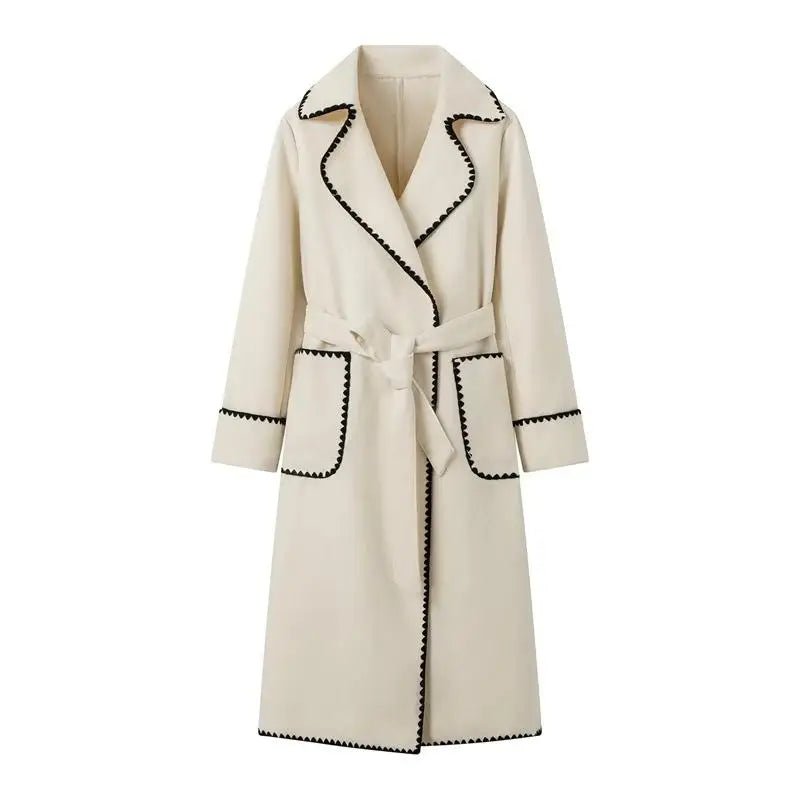 Elegant Longline Coat | Contrasting Trim | Belted Waist | Casual to Formal