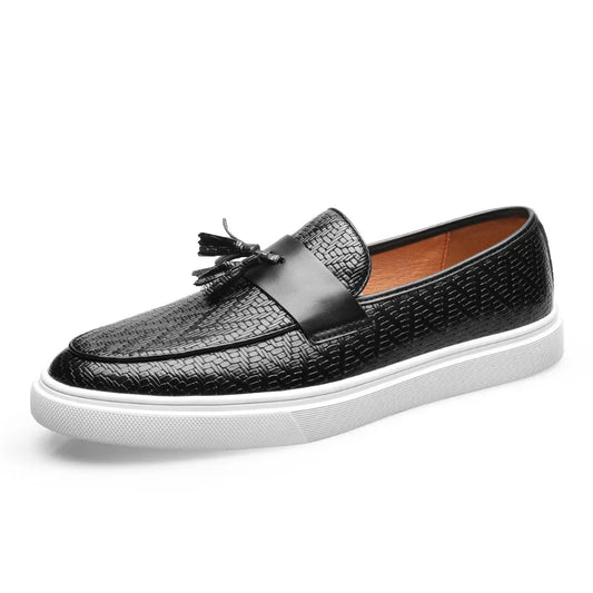 Men’s Textured Tassel Loafers | Casual Slip-On | Lightweight Rubber Sole