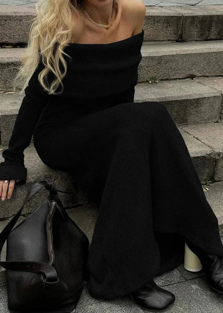 Off-Shoulder Knit Maxi Dress | Elegant Fit | Cozy Chic | Fall & Winter Essential