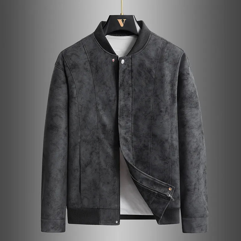 Men’s Suede Bomber Jacket | Zip-Front | Ribbed Hem & Cuffs