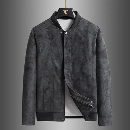 Men’s Suede Bomber Jacket | Zip-Front | Ribbed Hem & Cuffs