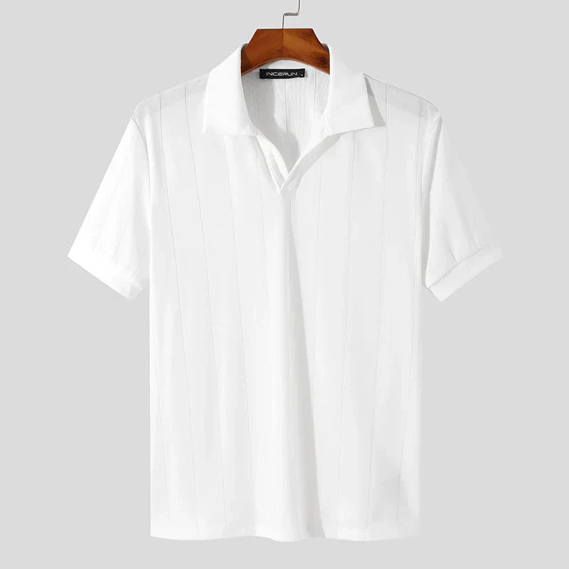 Men’s Ribbed Knit Polo Shirt | Short Sleeve Retro Style | Lightweight Summer Top