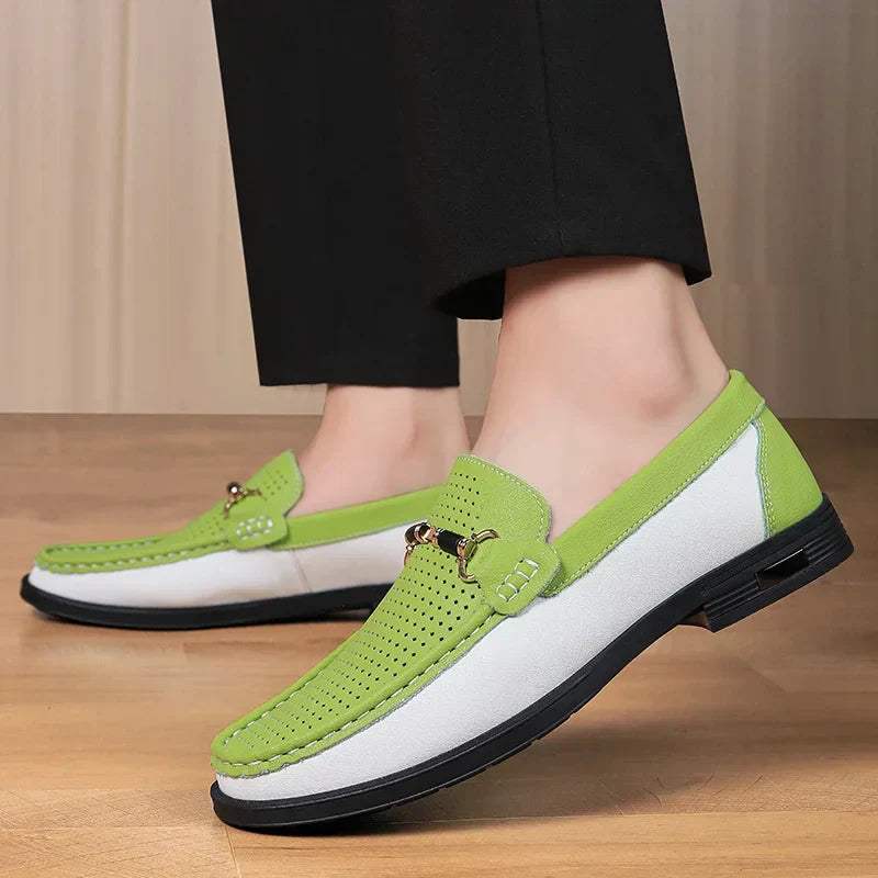 Men’s Two-Tone Moc Toe Loafers | Casual Slip-On | Contrast Detail Sole