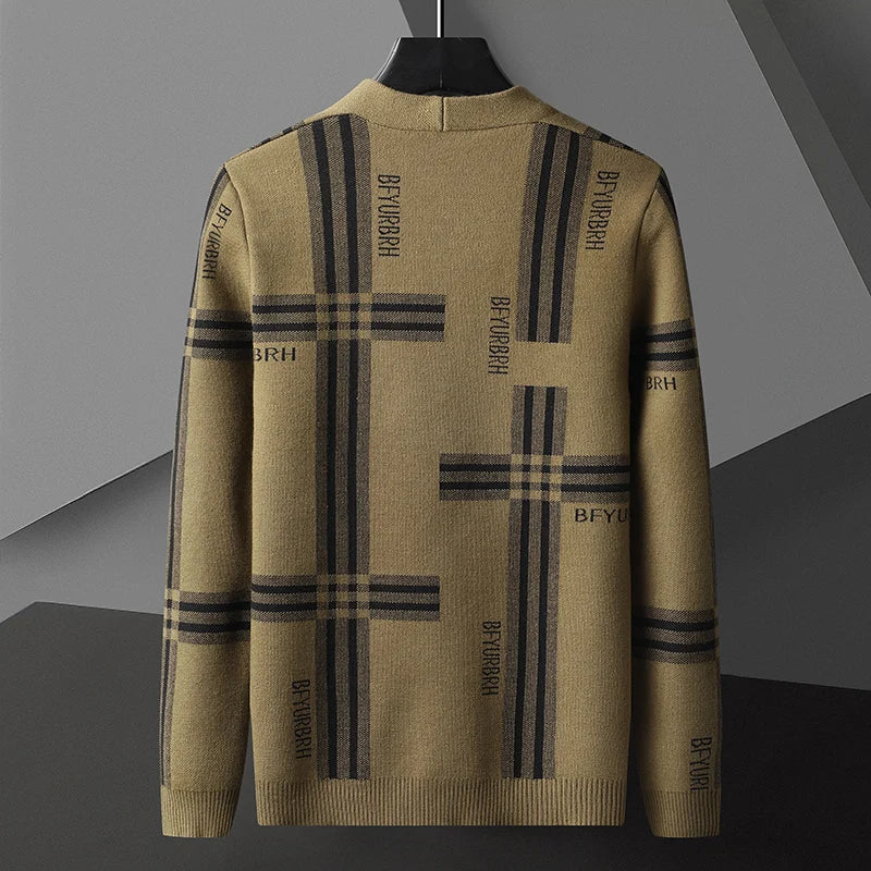 Open Front Knit Cardigan | Plaid Graphic Pattern with Relaxed Drape