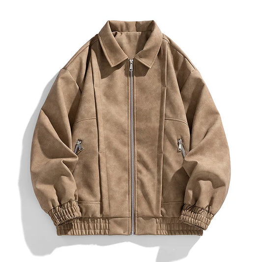 Men’s Faux Suede Zip Jacket | Elastic Hem | Lightweight Streetwear Layer