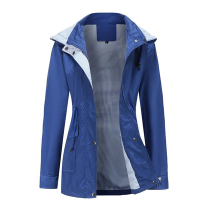 Women's Hooded Rain Jacket | Lightweight Waterproof Shell with Drawstring Waist | Windbreaker for Transitional Weather