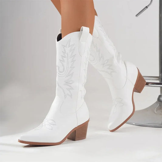 Western Boots for Women | Sleek Tall Shaft | Embroidered Pull-On Cowgirl Style