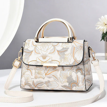Floral Embroidered Satchel Bag | Dual Handle Design | Crossbody Style