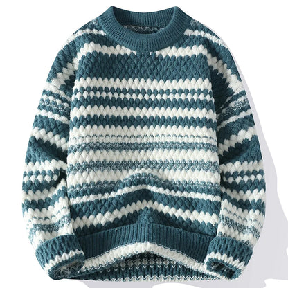 Unisex Retro Zigzag Knit Sweater | Oversized Crewneck in Earth Tones