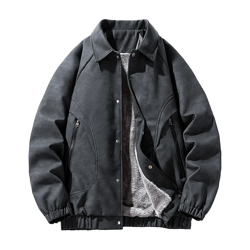 Men’s Faux Suede Bomber Jacket | Sherpa Lined | Snap & Zip Front