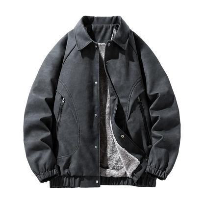 Men’s Faux Suede Bomber Jacket | Sherpa Lined | Snap & Zip Front