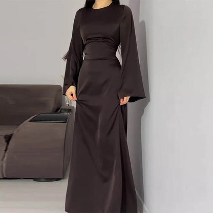 Satin Abaya Maxi Dress | Modest Formalwear with Elegant Silhouette