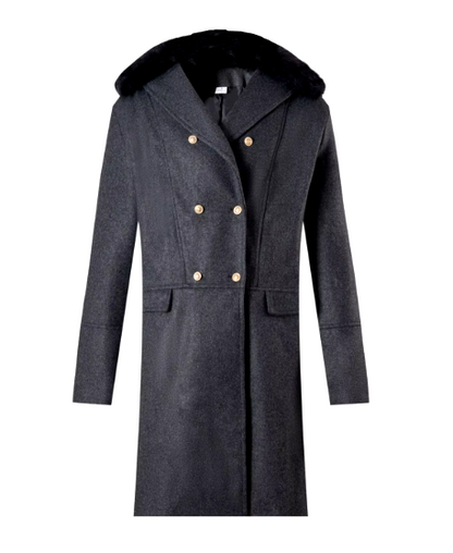 Double-Breasted Wool Overcoat | Faux Fur Collar & Winter Elegance