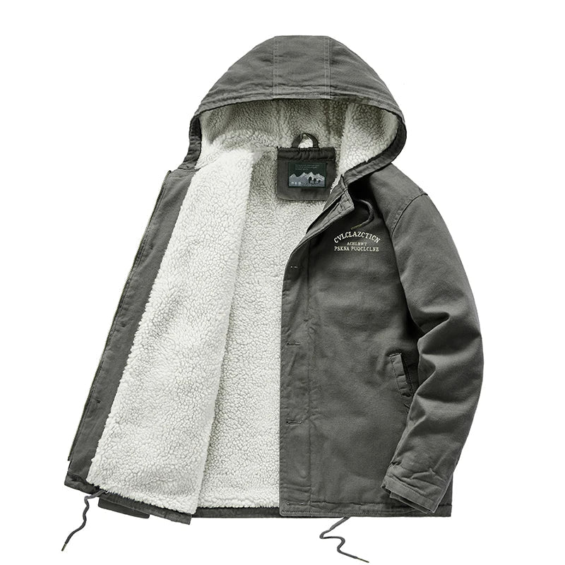 Men’s Fleece-Lined Utility Jacket | Sherpa Interior | Hooded Canvas Outerwear