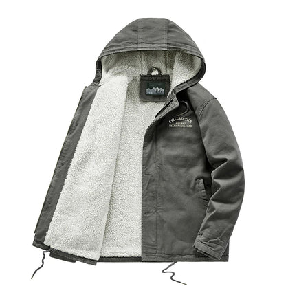 Men’s Fleece-Lined Utility Jacket | Sherpa Interior | Hooded Canvas Outerwear