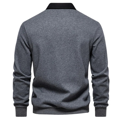 Men’s Long Sleeve Polo Sweatshirt | Ribbed Hem Rugby Style | Casual Smart-Collar Pullover