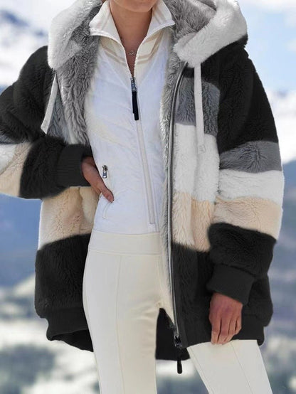 Striped Teddy Jacket with Hood | Multicolour | Polyester Fleece | Winter Essential