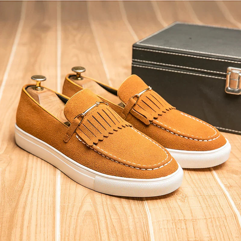 Men’s Vegan Suede Slip-On Loafers | Fringe Detail | Casual Dress Hybrid
