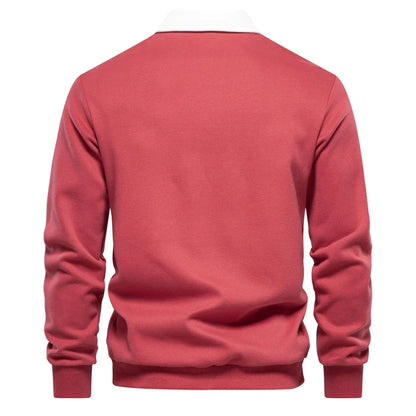 Men’s Long Sleeve Polo Sweatshirt | Ribbed Hem Rugby Style | Casual Smart-Collar Pullover