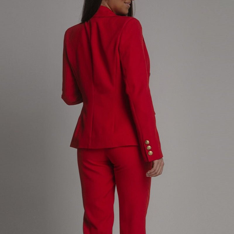 Tailored Blazer & Flared Pant Set | Double-Breasted Jacket | High-Waist Fit