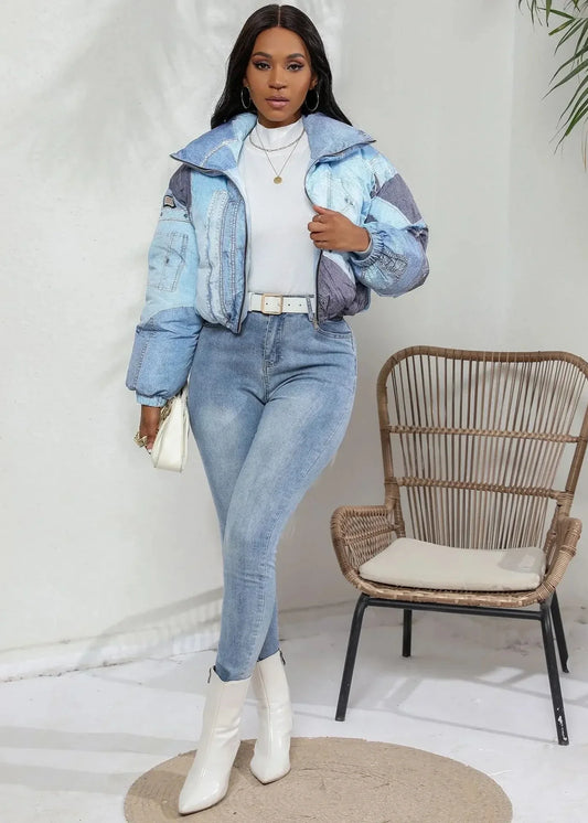 Women's Colour-Block Puffer Jacket | Cropped Design | Trendy Winter Wear