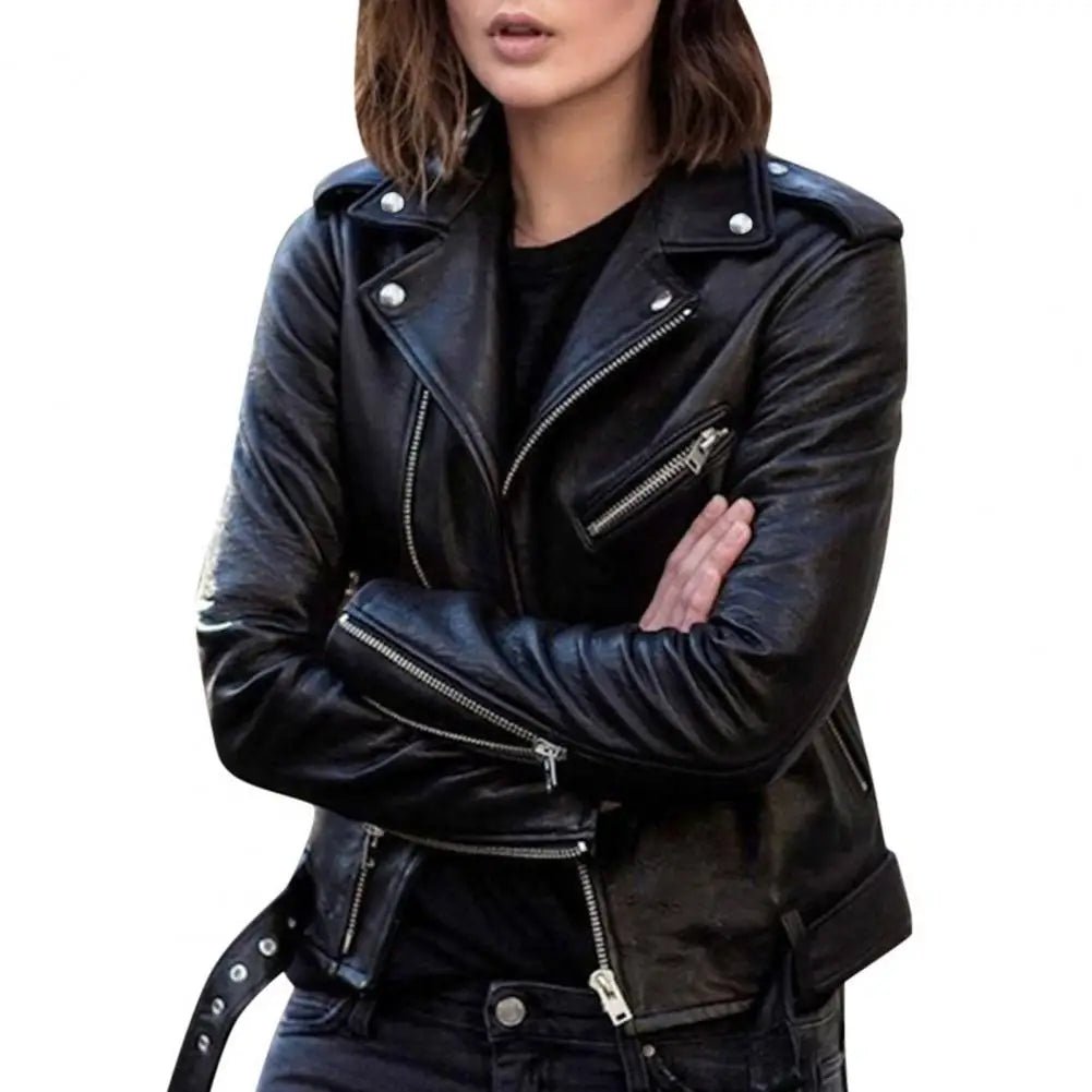 Faux Leather Moto Jacket | Asymmetrical Zipper | Sleek and Stylish | Biker-Inspired
