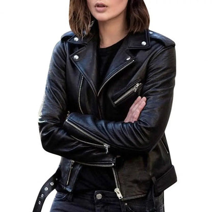 Faux Leather Moto Jacket | Asymmetrical Zipper | Sleek and Stylish | Biker-Inspired