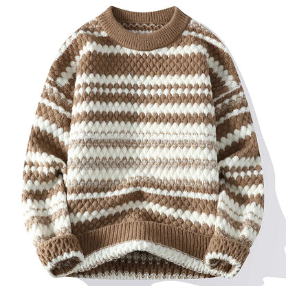 Unisex Retro Zigzag Knit Sweater | Oversized Crewneck in Earth Tones