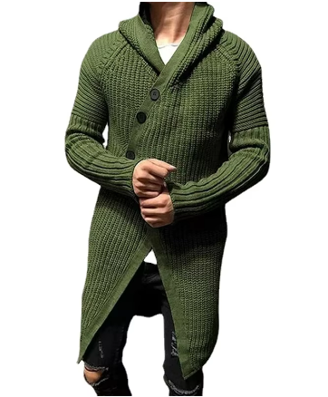 Men's Long Shawl Collar Cardigan | Textured Knit Open-Front Sweater | Fall Layering Essential