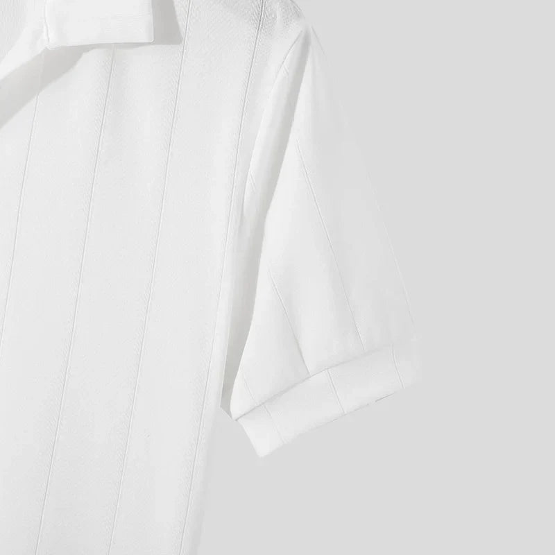 Men’s Ribbed Knit Polo Shirt | Short Sleeve Retro Style | Lightweight Summer Top