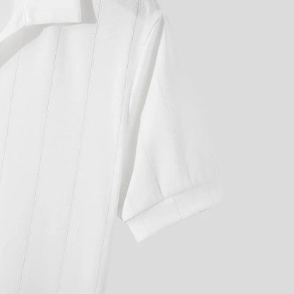 Men’s Ribbed Knit Polo Shirt | Short Sleeve Retro Style | Lightweight Summer Top