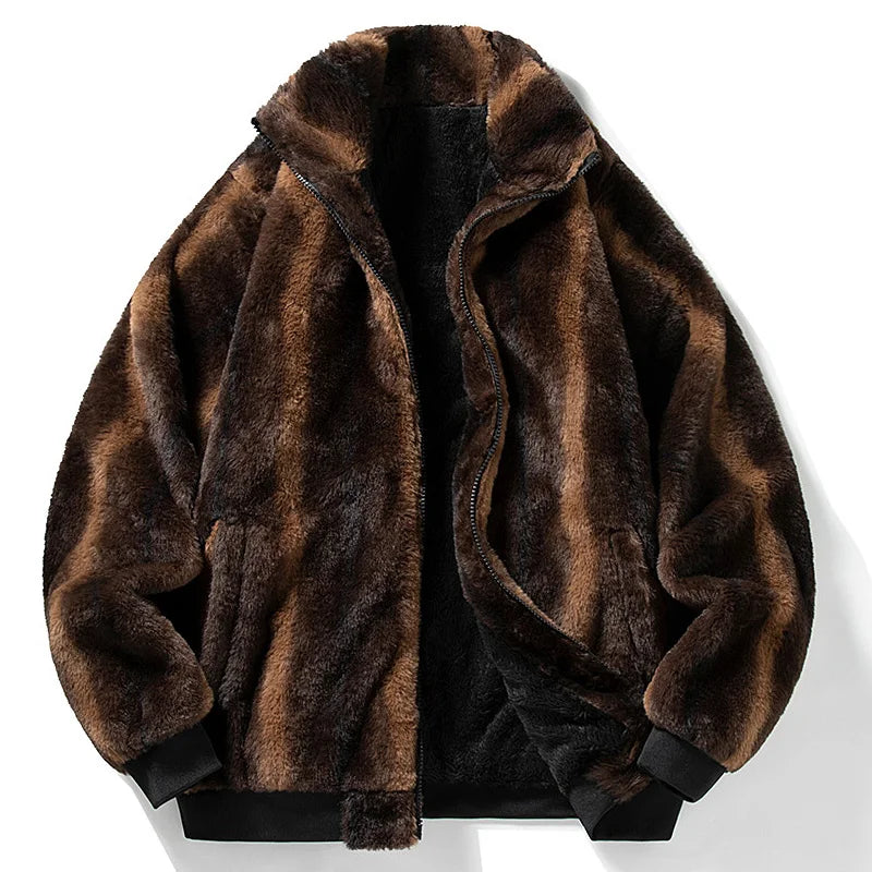 Men’s Faux Fur Jacket | Oversized Plush Fit & Ribbed Trim | Cold Weather Statement