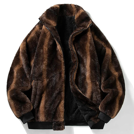 Men’s Faux Fur Jacket | Oversized Plush Fit & Ribbed Trim | Cold Weather Statement