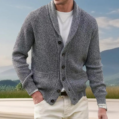 Men’s Shawl Collar Cardigan | Chunky Knit Button-Up | Warm Earth Tone