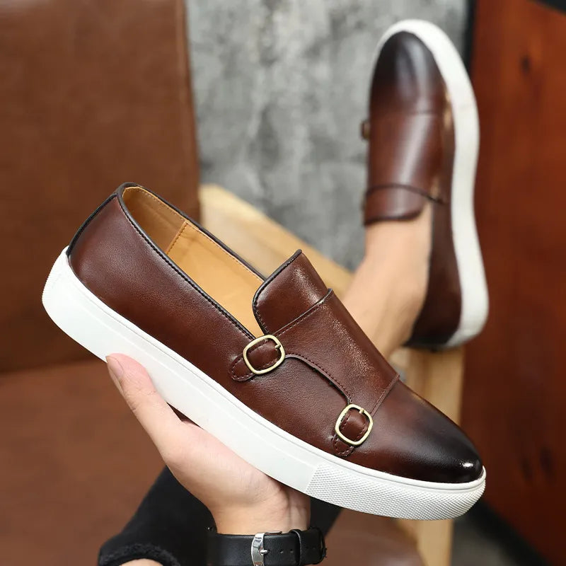 Men’s Monk Strap Slip-On Sneakers | Dress-Casual Hybrid | PU Leather & Rubber Sole