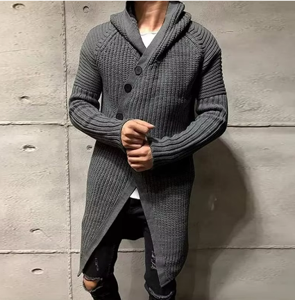 Men's Long Shawl Collar Cardigan | Textured Knit Open-Front Sweater | Fall Layering Essential