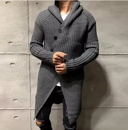Men's Long Shawl Collar Cardigan | Textured Knit Open-Front Sweater | Fall Layering Essential