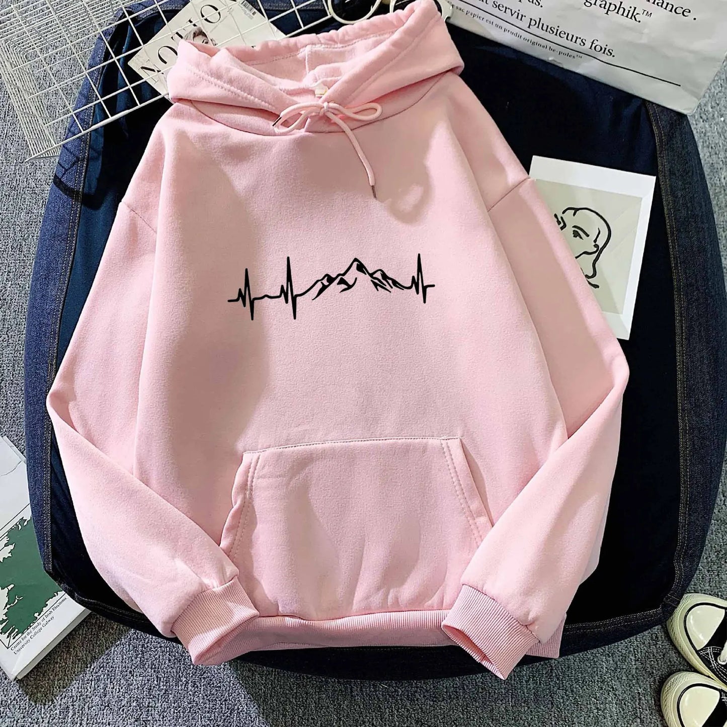 Men's Graphic Hoodie | Mountain Heartbeat Print | Midweight Fleece Pullover
