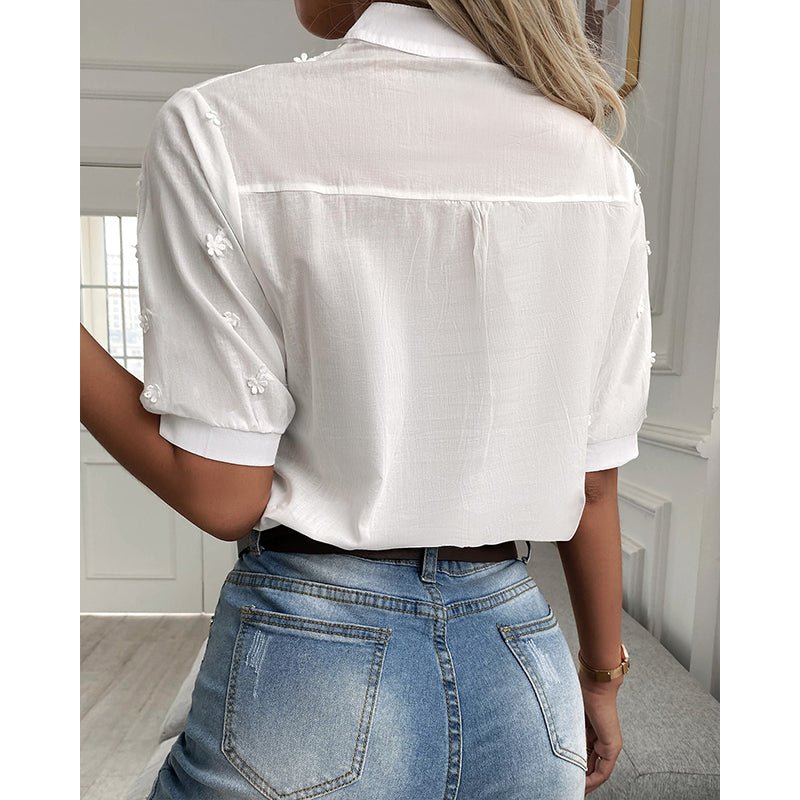 Embroidered Cotton Blouse | Stand Collar | Delicate Eyelet Detail