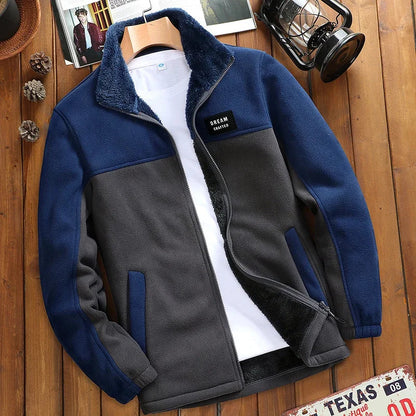 Men’s Sherpa Fleece Zip Jacket | Contrast Panels | Midweight Fall Layer