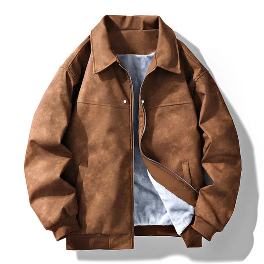 Men's Faux Suede Bomber Jacket | Relaxed Fit Streetwear Layer | Soft Lined Zip-Up