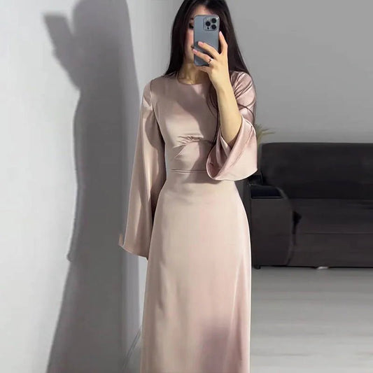Satin Abaya Maxi Dress | Modest Formalwear with Elegant Silhouette