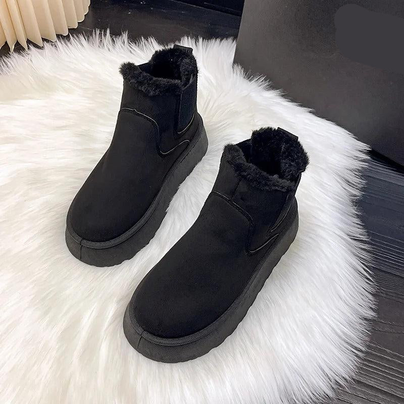 Microsuede Ankle Winter Boots | Fleece-Lined Slip-On | Chunky Grip Sole