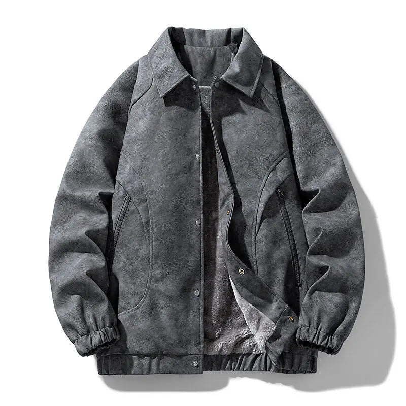 Men’s Faux Suede Bomber Jacket | Sherpa Lined | Snap & Zip Front