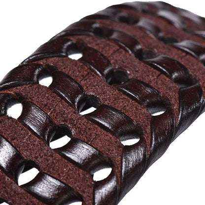 Men’s Braided Leather Belt | Woven Full-Grain Design | Adjustable Classic with Antique Buckle