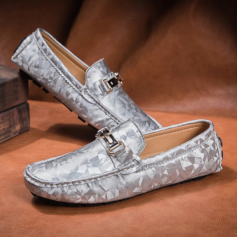 Geometric Leather Loafers | Slip-On Dress Shoe | Textured Finish