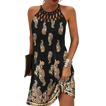 Tribal Print Sleeveless Dress | Strappy Neckline | Easy A-Line Fit