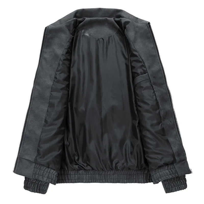 Men’s Faux Suede Zip Jacket | Elastic Hem | Lightweight Streetwear Layer