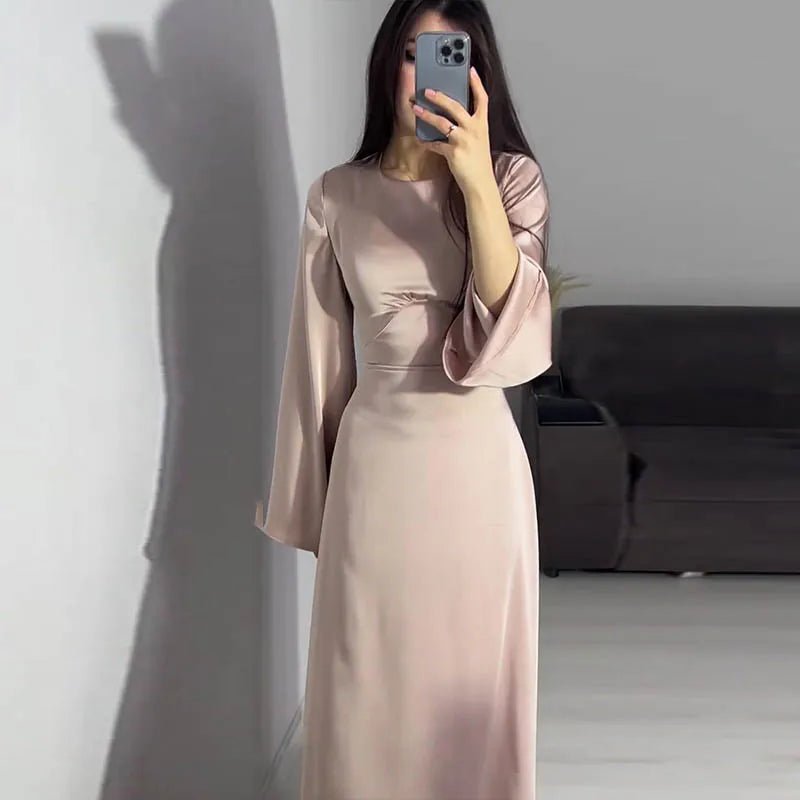 Satin Abaya Maxi Dress | Modest Formalwear with Elegant Silhouette